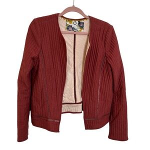 Akemi + Kin Anthropologie Quilted Jacket Size M‎ Terra Cotta Brown Crochet Trim